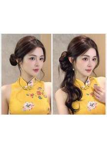 1pc Side Ponytail Hair Extension Scrunchie For Women, Bun Hair Extension Scrunchie, Extra Long Fluffy Side Updo Hair Piece, Flower Bud Hair Bun Hair Extension - Multicolor - View 3