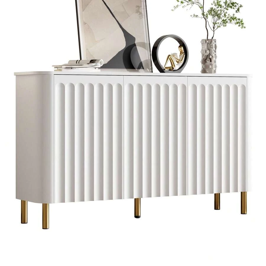 Sideboard Made Of Wood With 3 Doors With Storage With Doors White For Living Room And Dining Room - White - View 1