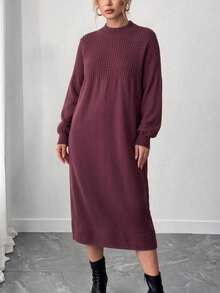 GIGOGOU New Arrival Autumn/Winter Long Knitted Sweater Dress, Casual Long Sleeve Loose Knit Dress - Red Violet - View 4