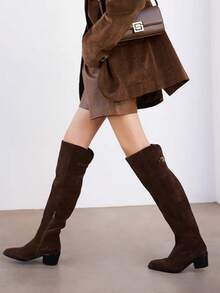 Women's Tall Over-The-Knee Boots, Thick Sole Suede High Shaft Boots For Autumn/Winter, Wide Calf - Brown - View 4