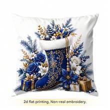 4pcs/1pc Blue Christmas Decorative Pattern Pillow Case Without Insert, Single-Sided Printed Pillow Case, Suitable For Living Room Bedroom Home Decor, All-Season Pillow Case - Multicolor - View 17