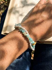 Fashionable Double Layered Bracelet With Versatile Design, Stackable And Adjustable For Women, Suitable For Gifting - Green - View 2