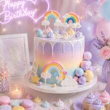 Set Topper Kue Pelangi 33 pcs/30 pcs, Topper Kue Awan Pelangi dari Clay Lembut, Dekorasi Kue Balon Warna-warni, Perlengkapan Dekorasi Baking Dessert untuk Ulang Tahun dan Baby Shower - beraneka warna - View 3