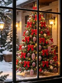 17pcs/Set Christmas Red Bow Hanging Decorations, Christmas Tree Decor, Plastic Bow Hanging Balls, Suitable For Indoor And Outdoor Party Decoration, Christmas Ball Hanging Ornaments - A - View 4
