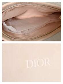 Portable Soft Off‑White Towel‑Fabric Travel Makeup Pouch Embroidered Brand Lettering Toiletry Storage Cosmetic Case For Personal Use Or As A Gift - DIOR Cosmetic Bag - White - View 5