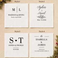 Custom Monogram Cocktail Napkins, Elegant Wedding & Christmas Table Decor, Personalized Names & Date Party Napkins, Customized Anniversary Engagement Dinner Supplies, Customizable Holiday Gift For Couples & Family, Personalized Gift, Unique Gift - Style B - View 3