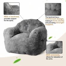 Faux Rabbit Fur Bean Bag Chair with Armrests, Soft Cozy Foam-Filled Sofa with High Elasticity Sponge & Durable Upholstery for Living Room Bedroom Dorm Apartment - Gris - Ver 5