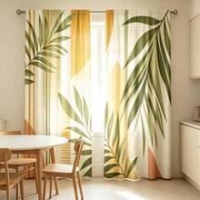 2 Stücke nordische geometrische tropische grüne Blattmuster Vorhänge, 2D Flachdruck, Morandi Farbblock gespleißtes tropisches Pflanzenblatt Linienmuster, lichtdurchlässiger Stoff, Stangendurchzug, Fensterdekoration für Wohnzimmer, Schlafzimmer, Arbeitszimmer, Balkon, Zuhause - Verschiedenfarbig - Übersicht 10