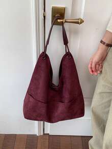 Fashionable Burgundy Mother-Daughter Bag, Suede Versatile Large Capacity Shoulder Bag, Multi-Pocket Bag, Suitable For College, Commuting, Shopping, Street Shopping, Daily Use. - Burgundy - View 5