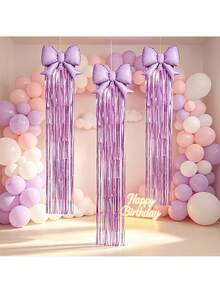 5pcs Purple Bows + Ribbon Set, Suitable For Birthday, New Year, Anniversary, Christmas And Holiday Garden Party Background Decoration, Outdoor Birthday Party, First Birthday Party, Proposal, Engagement Ceremony Atmosphere Decor Props - Purple - View 7
