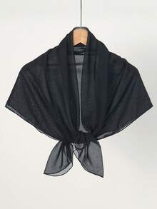 1pc Women Ruffled Wooden‑Ear Wavy Edge Hijab Shawl, Soft Lightweight Chiffon Modest Solid‑Color Headscarf, Elegant Long Scarf For Daily Dress Matching - Wood Ear Trimmed Square Scarf - View 11