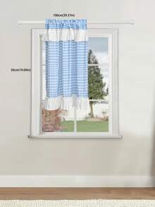 1pc Blue Plaid Ruffle Short Curtain, Rod Pocket Soft Light Semi-Sheer Curtain, American Country Style Window Curtain, Cafe Atmosphere Curtain, Suitable For Kitchen, Cabinet, Bedroom Home Decor, Living Room Decor - Blue - View 8