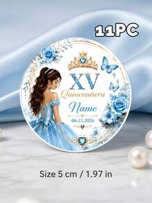 11/20/40pc Personalized Custom Birthday Name Date Round Sticker,Custom Princess Floral Butterfly Self‑Adhesive,Jar Envelope Birthday Party Sticker - Multicolor - View 17