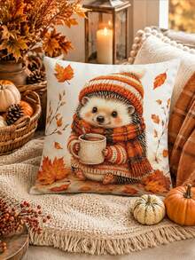 Thanksgiving Autumn Kitchen Decor Table Runner, Cute Hedgehog Knitted Sweater Pattern, Rustic Country Style, Thanksgiving Holiday Dining Table Decoration, Pumpkin Maple Leaf Pine Cone Candle Pattern, Tablecloth, Dining Room Kitchen Home Decor - Multicolor - View 7