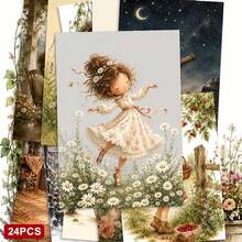 24pcs+1 Red Envelope Set Playful Seasonal Postcard Set, Featuring Charming Girl Illustrations And Warm Greetings, Suitable For Friends And Family, Daily Use, Vintage Aesthetic Stationery - Sets - View 6