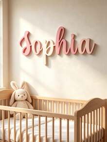 1pc Customized Wooden Children's Name Plate, Suitable For Children's Party, Birthday Party And Other Occasions, Can Be Personalized, Ideal Gift For Children, Son, Daughter, Also Suitable For Growth Commemoration, Children's Day, Birthday, Housewarming And Other Occasions. Suitable For Home, Bedroom And Other Spaces - Pink - View 5