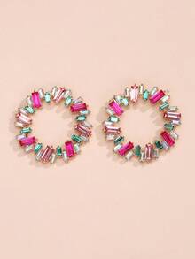 1 Pasang Anting Bunga Matahari Berlian Imitasi Persegi Berwarna-warni yang Berlebihan untuk Wanita, Perhiasan Liontin Telinga Berlian Imitasi Berwarna-warni dengan Desain Geometris Berongga Kreatif Bergaya Vintage - anting-anting - View 10