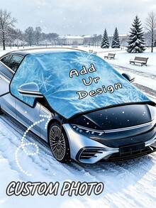 1pc Custom Windshield Cover With Your Photo/ Logo, Durable Fabric Polyester Material, Universal Fit For All Vehicles, Winter Snow Frost Shield, Flexible Design, Easy To Install For Winter Automotive Use - Universal - View 1
