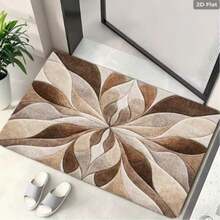 1pc Modern Gradient Brown Petal Flannel Entryway Rug, Symmetrical Vortex Abstract Floral Pattern Non-Slip Absorbent Door Mat, Soft Washable Decorative Carpet, Suitable For Hallway, Porch, Minimalist Country Style Home Decor - Multicolor - View 7