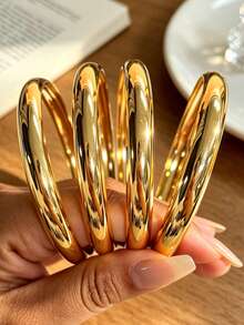 7pcs/4pcs/3pcs Bohemian Style Minimalist Elegant Women's Smooth Round Metal Bangle Set, Suitable For Vacation, Wedding, Party, Daily Wear, Stackable, Perfect Gift Choice - Gold - View 11