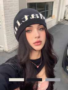 1pc Women's Knitted Beanie Hat, Autumn/Winter New Letter Design, Outdoor Versatile Warm Headwear, Cold Weather Ear Protection Hat - Multicolor - View 9