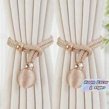 1pc Luxury Metal Ball Curtain Tieback, Curtain Tiebacks Elastic Stretch, Single Ball Tassel Holdbacks,Woven Rope Curtain Holdback, Polyester Rope Drawstring Buckle, For Home, Living Room, Bedroom Window Decor (Champagne) - Champagne - View 5