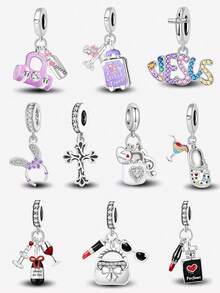 1 Pc Black Perfume Bottle Lipstick Pendant, Suitable For Making DIY Jewelry Such As Bracelets, Necklaces, And Bangles, A Perfect Gift For Girls - Silver - View 1