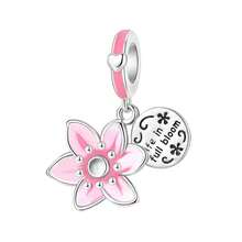 1pc Cute Pink Pendant Silver-Plated Perforated Beads With Flower, Elephant, Rabbit, Rose, Heart, Paw Print Large Hole Beads Bracelet, Handmade Jewelry Making Gift, Suitable For Girls And Women, Can Showcase Charm - Pink - View 19