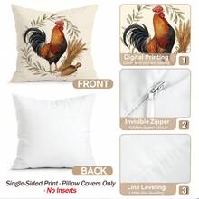 4pcs/1pc Vintage Rooster & Hen Pattern Pillow Covers, Single-Sided Printed Pillow Covers, Suitable For Living Room, Bedroom, Home Decor, All-Season Pillow Covers - Multicolor - View 3