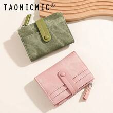 Women's Bifold Short Wallet Canvas With Card Slot ID Window Zipper Coin Purse Classic Vintage Portable For Daily Commute Birthday Gifts - Multicolor - View 9