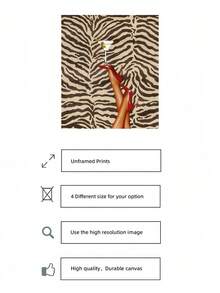1pc Frameless Red High Heel Shoe Martini Cocktail Bold Zebra Print Vintage Charm Wall Art Canvas Poster, Suitable For Living Room, Bedroom, Dorm Decor - Zebra Stripes - View 6