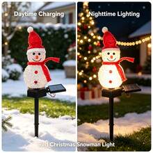 1pc Christmas Snowman Solar Ground Light, Red And Pink Plastic LED Stake Light, Waterproof Outdoor Lawn Yard Pathway Holiday Decoration, Suitable For Christmas And Halloween - Snowman Hat Cake Topper - View 4