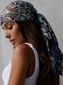 1pc 2026 Minimalist Polka Dot Print Spring Headscarf, Women's Multi-Functional Belt Accessory, Fashion Headband And Hair Accessory Scarf - Navy - View 4