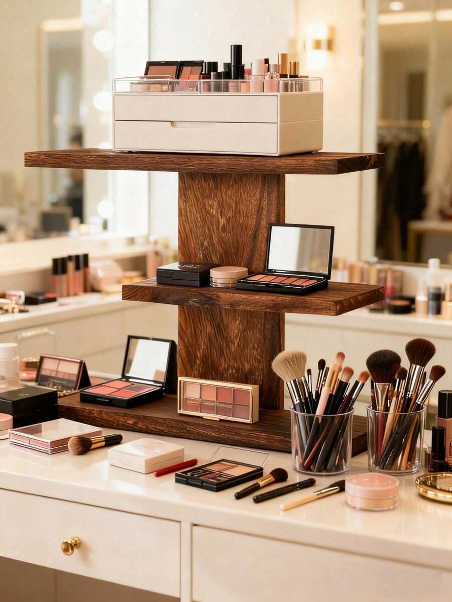 1 pieza Estante de madera maciza multicapa para joyas/Estante de almacenamiento/Estante colgante decorativo/Bandeja de almacenamiento/Bandeja para joyas/Estante de exhibición de joyas/Estante de exhibición decorativo/Estante de bandeja de almacenamiento mediano estilo Maillard/Estante estilo vintage