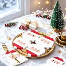 20 Disposable Christmas Paper Napkins, Cute Christmas Dinner Napkins, Santa Claus, Christmas Tree, Gift Box And Stocking Prints, Decorative Paper Napkins For Table Decorations, Christmas Party Supplies. - View 3