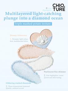 CHIOTURE Shell Sweetheart 3-Color Highlighter Palette, Menciptakan Kulit Bercahaya dan Lembap, Mencerahkan Wajah dan Sudut Dalam Mata, Putih dengan Kilauan Halus Ungu, Kilau Berlian, Kilau Mutiara Satin, Tekstur Mousse Krim, Palet Warna Multifungsi, Cocok untuk Pemula - 03 Bintang Ungu - View 4