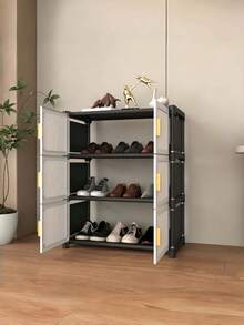 1pc Space-Saving Narrow Freestanding Shoe Storage Cabinet, Dust-Proof Double Door Plastic Shoe Rack, Suitable For Entryway Hallway Small Apartment, Essential Home Storage For New Year Moving Season - Multicolor - View 9
