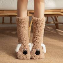 1 Pasang Kaos Kaki Fleece Tebal Anti Selip untuk Wanita, Aksesori Halloween, Kaos Kaki Lantai, Hadiah Natal, Kaos Kaki Selop Musim Dingin - Unta - View 6