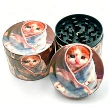 Premium Zinc Alloy Grinder - 50mm UV Printed Cute Kitten Pattern, High-Efficiency Spice Grinder, Suitable For Daily Use, Exquisite Gift For Men And Women, Christmas Gift Choice, Best Gift Option - View 1