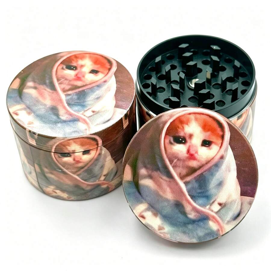 Premium Zinc Alloy Grinder - 50mm UV Printed Cute Kitten Pattern, High-Efficiency Spice Grinder, Suitable For Daily Use, Exquisite Gift For Men And Women, Christmas Gift Choice, Best Gift Option - View 1