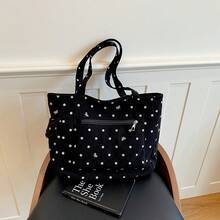 Black Polka Dot Bow Large Capacity Tote Handbag, Multi-Pocket Layered Storage Design, Durable Canvas Material, Simple And Practical For Daily Commute And Travel, Men's Casual Shoulder Storage Bag - Multicolor - View 11