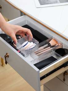 1/5/6/7/10/25pcs Set Transparent Drawer Dividers Cosmetic Storage Box, Vanity Skincare Organizer, Classified Storage Box, Perfume Storage Rack, Lipstick Storage Box, Eyebrow Pencil Storage Box, Also Suitable For Jewelry, Accessories, Hair Accessories And Other Items, Home Decor, Stackable And Freely Combinable Bathroom Storage - Clear - View 8