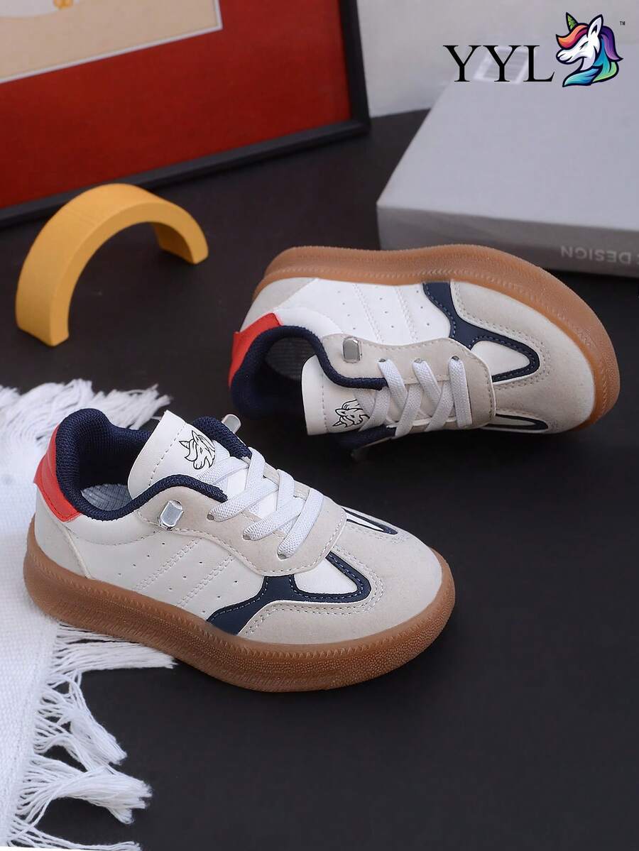 Kids' Retro German Training Shoes, Korean Style Versatile Chic Design, Soft Sole Anti-Slip - White - View 1
