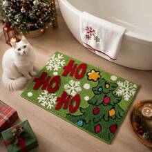 1pc Christmas Autumn/Winter New Faux Cashmere Rectangular Bathroom Mat, Christmas Tree, Snowflake With Fun HO HO HO Letter Print, Vibrant Colors. Suitable For Bathroom, Bedroom, Entryway, Soft And Skin-Friendly Touch, Machine Washable, Brighten Up Holiday Bathroom Space. - Multicolor - View 2