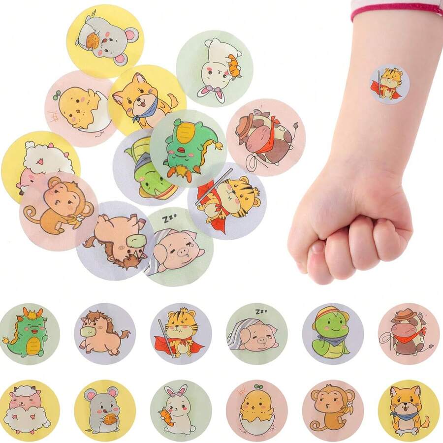 120pcs Mini Round Waterproof Bandages, Cartoon Pattern, Breathable & Hypoallergenic, Skin-Friendly & Gentle, Easy To Apply & Removable, Random Pattern, Suitable For First Aid Kit - Multi-color - View 1