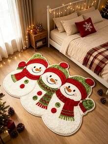 1pc Christmas Snowman Pattern Bathroom Rug, Decorative Area Bathroom Rug, Machine Washable Suitable For Bathroom, Bedroom, Living Room And Other Home Decor, Decorative Rug, Bedroom Decor, Small Rug, Rug, Home Decor, Living Room Rug, Living Room Small Rug, Bedroom Rug, Living Room Home Decor, Outdoor Rug, Enhance Home Style, Suitable For Adding Family Charm Decor, Enhance Happiness - Multicolor - View 5
