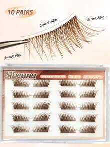 10 Pairs Brown Half-Length False Eyelashes, Cat Eye Style Natural Self-Adhesive False Eyelashes, No Glue Needed, Glue-Free Eyelashes, Easy To Wear, Suitable For Beginners, Strip False Eyelashes, Brown Eyelashes - Brown - View 4