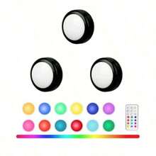 1pc Battery Powered LED Push Light, Wireless 12-Color RGB, Adhesive Mount, Suitable For Wardrobe, Bedroom, Wall, Under Cabinet, Battery Operated Puck Light - Multicolor - View 9