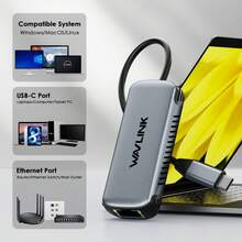 5G Ethernet Adapter WAVLINK NWU340G, USB-C To RJ45 Network Converter, 5000Mbps LAN Adapter For Laptops/PCs, Aluminum, Grey - Silver - View 3