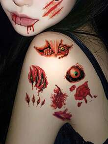 30Sheet Halloween Fake Wound Tattoo Stickers, Realistic, Scar, Stitch Temporary Tattoos For Cosplay Zombie Party Decor - Multicolor - View 4